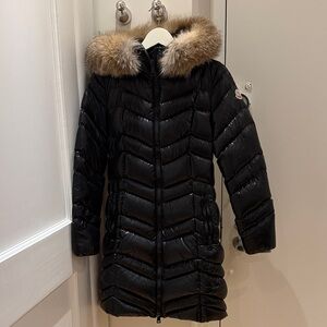 Moncler Shiny Black Puffer “Fulmar” Coat with Genuine Fox Fur Hood Size 0/XS